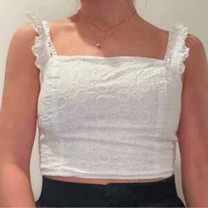 Forever Young White Eyelet Square Crop Top with Ruffle Straps